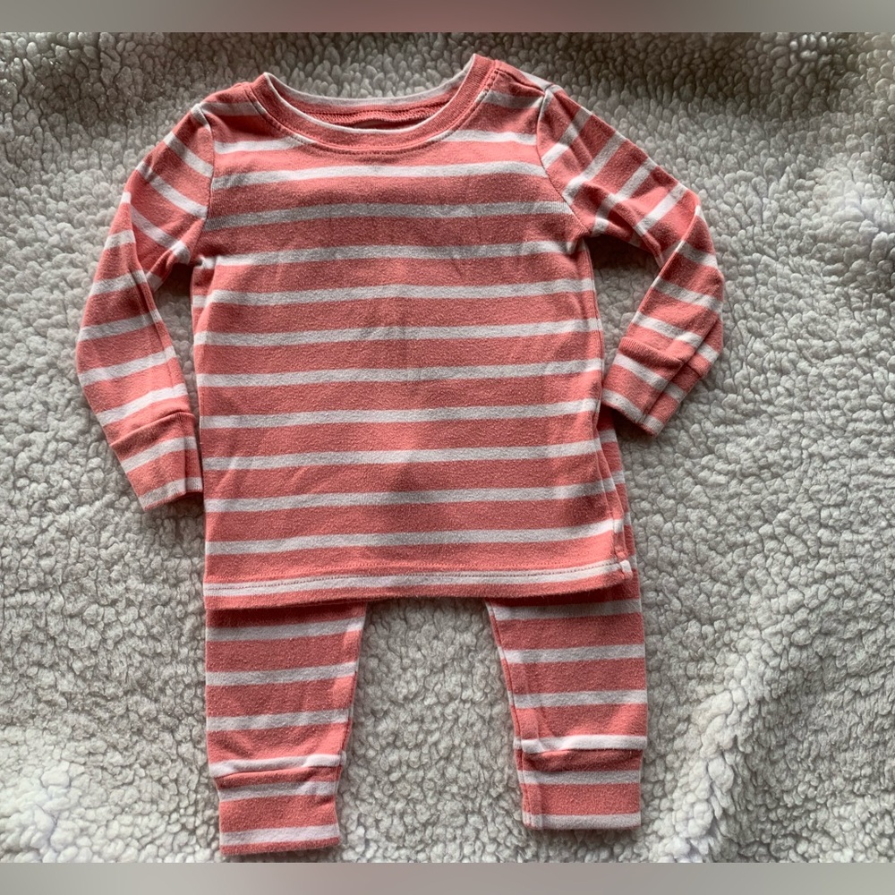 Old Navy Girls Toddler Pajamas Pink and White Stripes Size 12-18 months